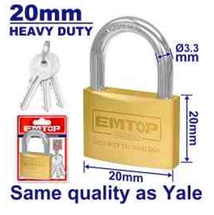 Heavy Duty Brass Padlock 20mm, 37g Weight, Solid Brass Cylinder, Brass Keys & Parts, 3 Keys Included
